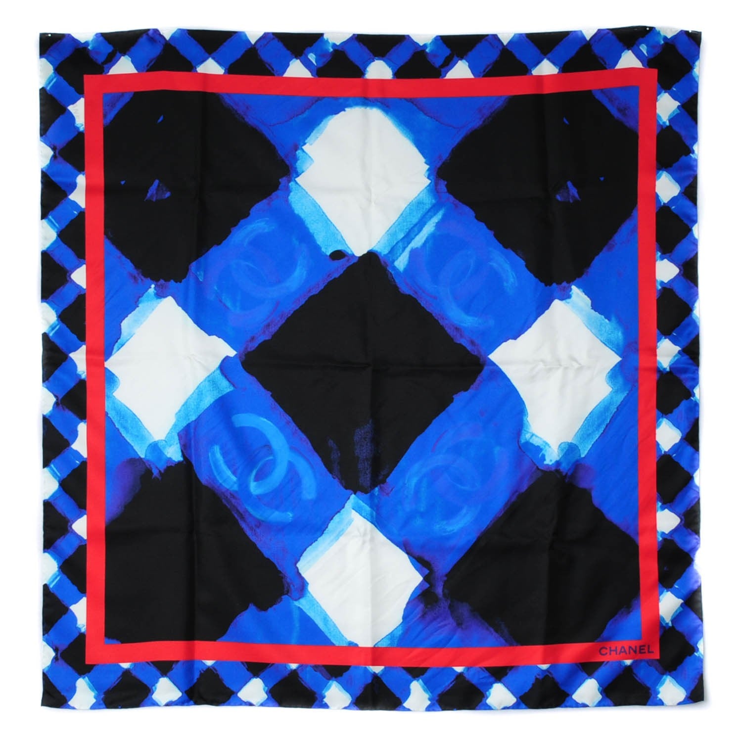 Chanel Washed Silk Twill CC Square Scarf Navy White 2 of 7