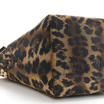 Christian Louboutin Crepe Satin Leopard Print Empire Spike Studded Mini Cabachic Bucket Bag Brown 10 of 11