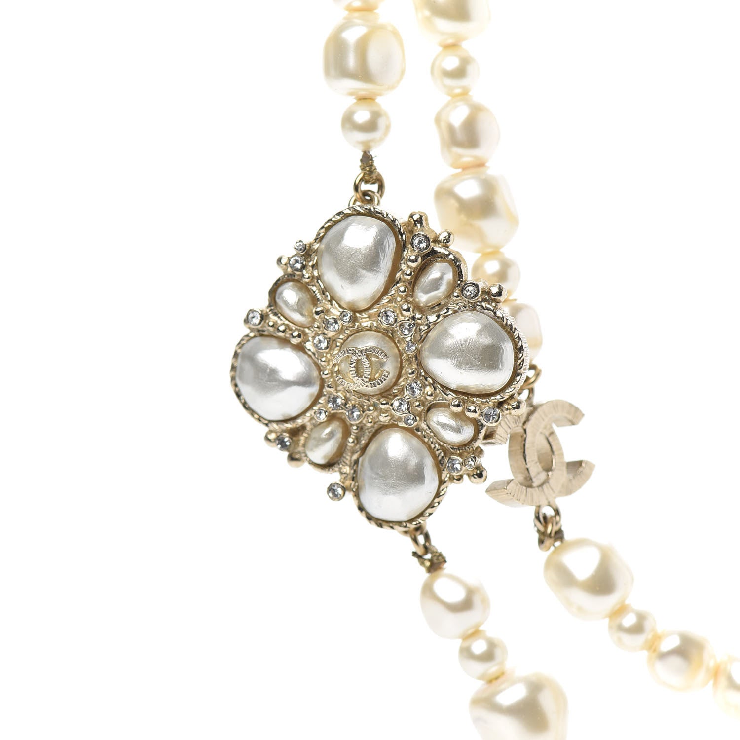 Chanel Graduated Pearl Crystal CC Multi Strand Necklace Gold 5 of 5