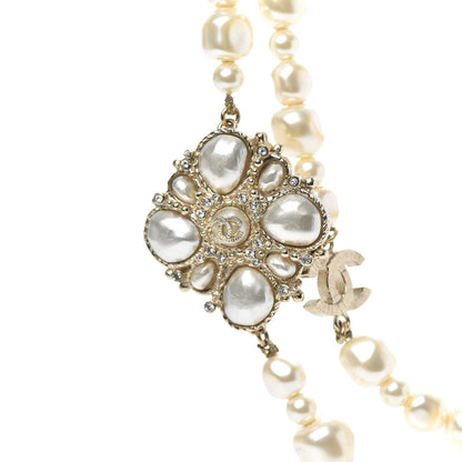 Chanel Graduated Pearl Crystal CC Multi Strand Necklace Gold 5 of 5