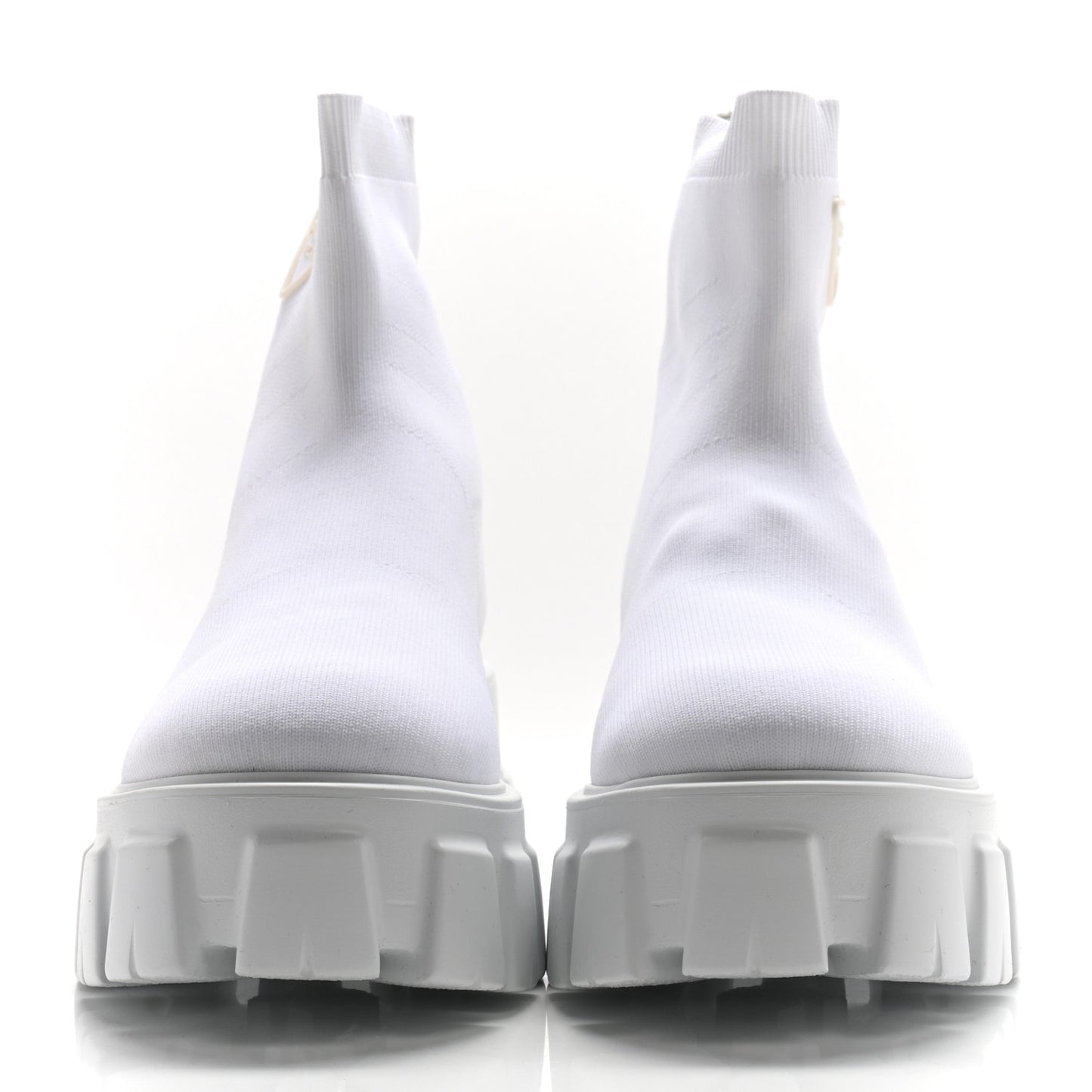 Knit Rubber Triangle Logo Monolith 55mm Ankle Boots 38 Bianco