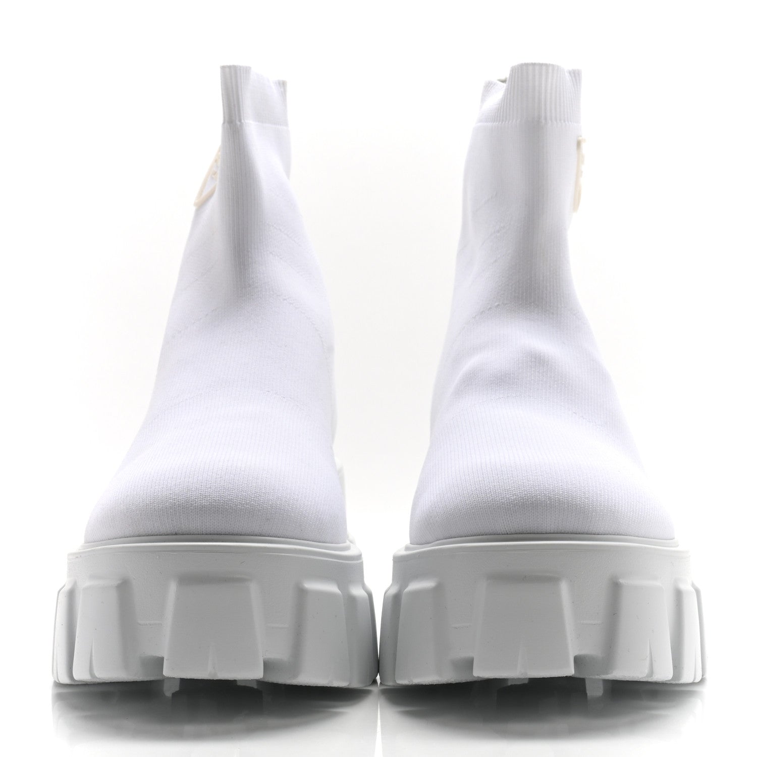 Prada Knit Rubber Triangle Logo Monolith 55mm Ankle Boots 38 Bianco 4 of 9
