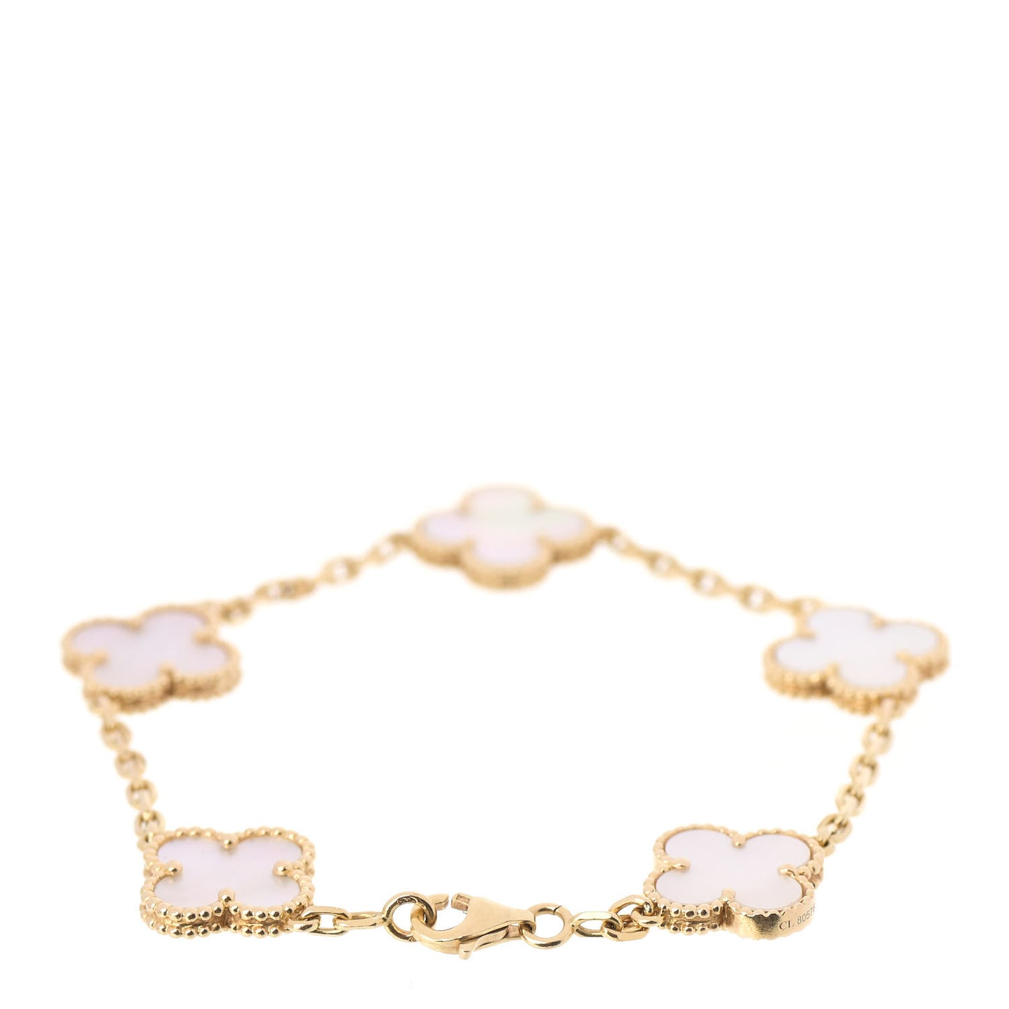 18K Yellow Gold Mother of Pearl 5 Motifs Vintage Alhambra Bracelet