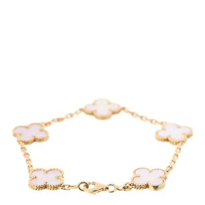 Van Cleef & Arpels 18K Yellow Gold Mother of Pearl 5 Motifs Vintage Alhambra Bracelet 2 of 5