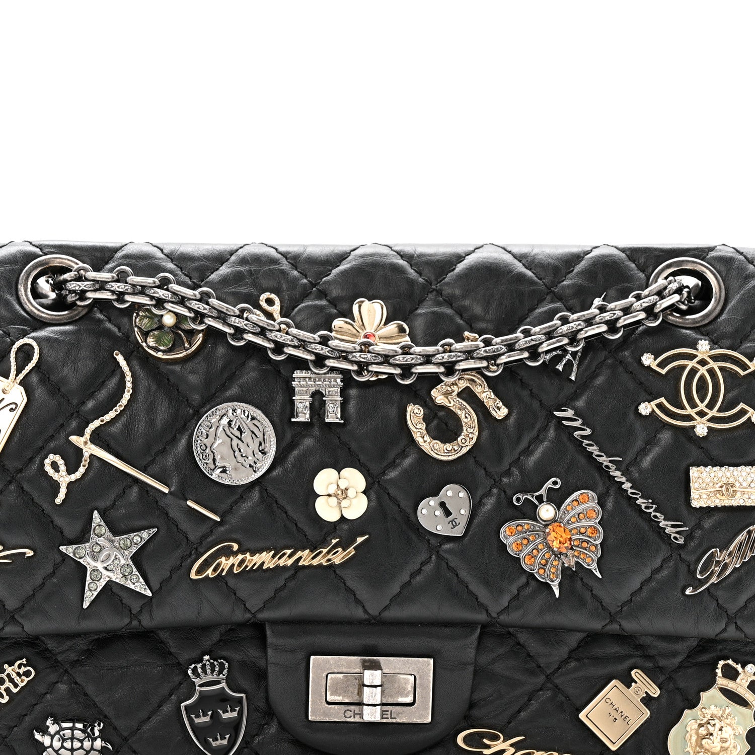 Chanel Aged Calfskin Lucky Charms 2.55 Reissue 225 Flap Black 8 of 13