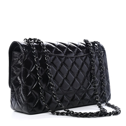 Chanel Shiny Distressed Calfskin Quilted Jumbo Double Flap So Black 2 of 4