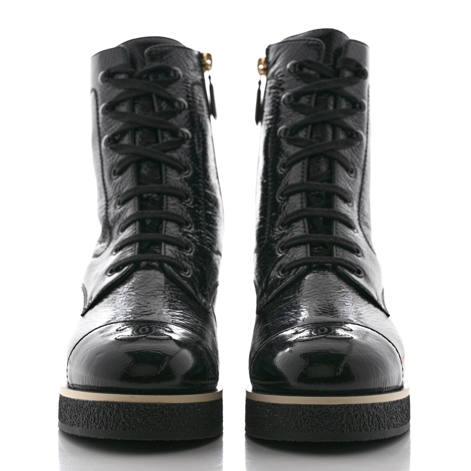 Chanel Shiny Crumpled Lambskin Lace Up Combat Boots 40.5 Black 2 of 9