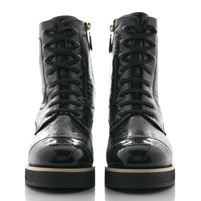 Chanel Shiny Crumpled Lambskin Lace Up Combat Boots 40.5 Black 2 of 9