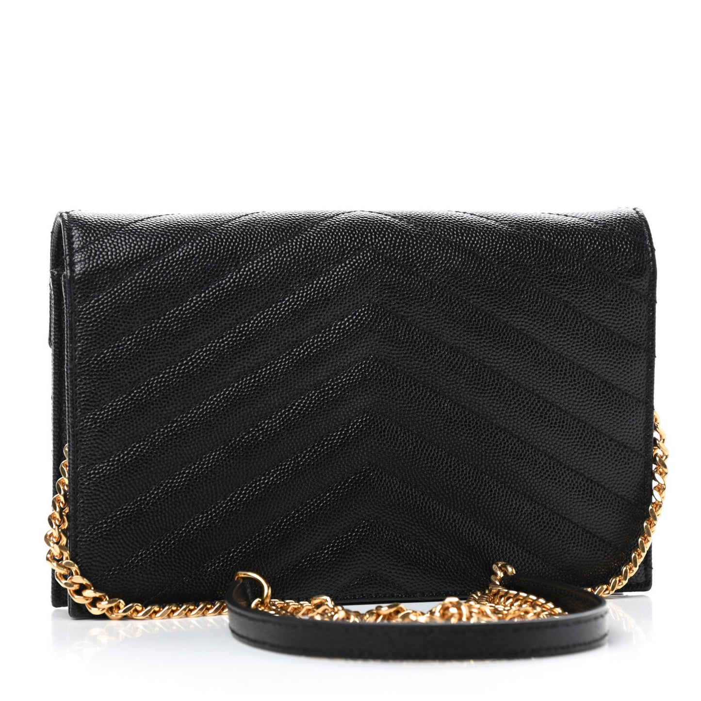 Grain De Poudre Matelasse Chevron Monogram Envelope Chain Wallet Black