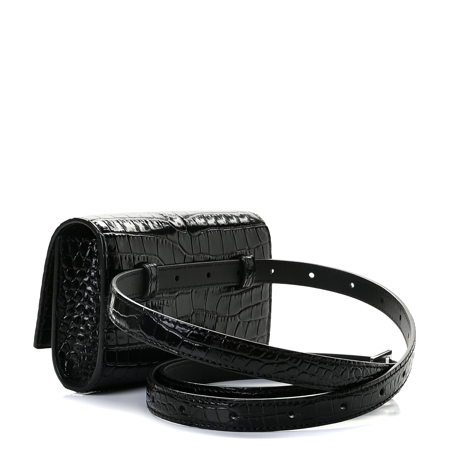 Saint Laurent Calfskin Crocodile Embossed Monogram Kate Belt Bag Black 3 of 11