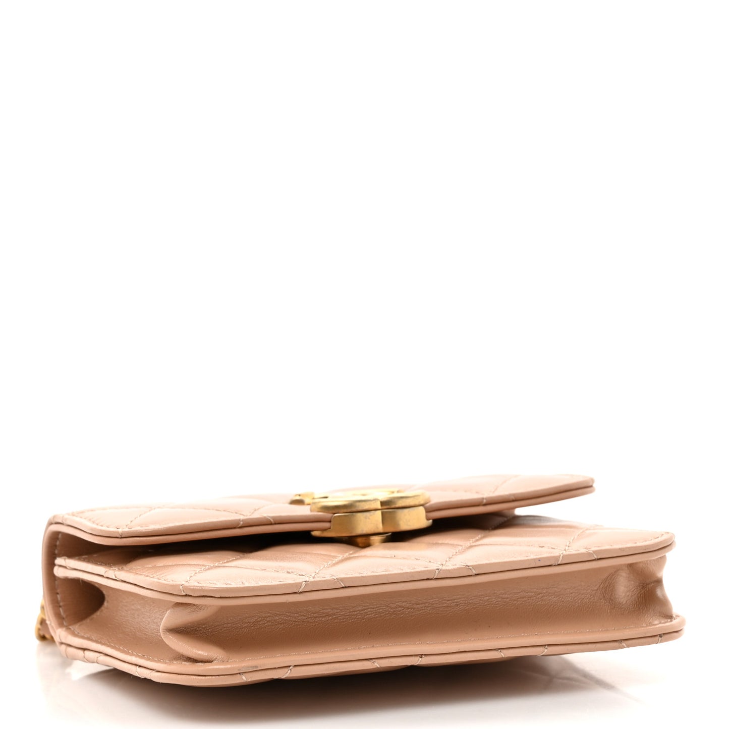 Calfskin Quilted Perfect Fit Coin Purse With Chain Beige