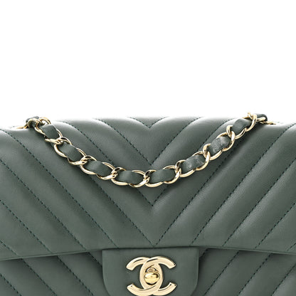 Chanel Lambskin Chevron Quilted Mini Rectangular Flap Dark Green 8 of 11