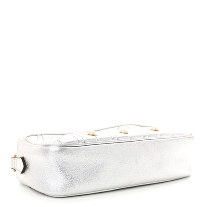 Gucci Metallic Calfskin Matelasse Studded Small Pearly GG Marmont Chain Shoulder Bag Silver 4 of 14