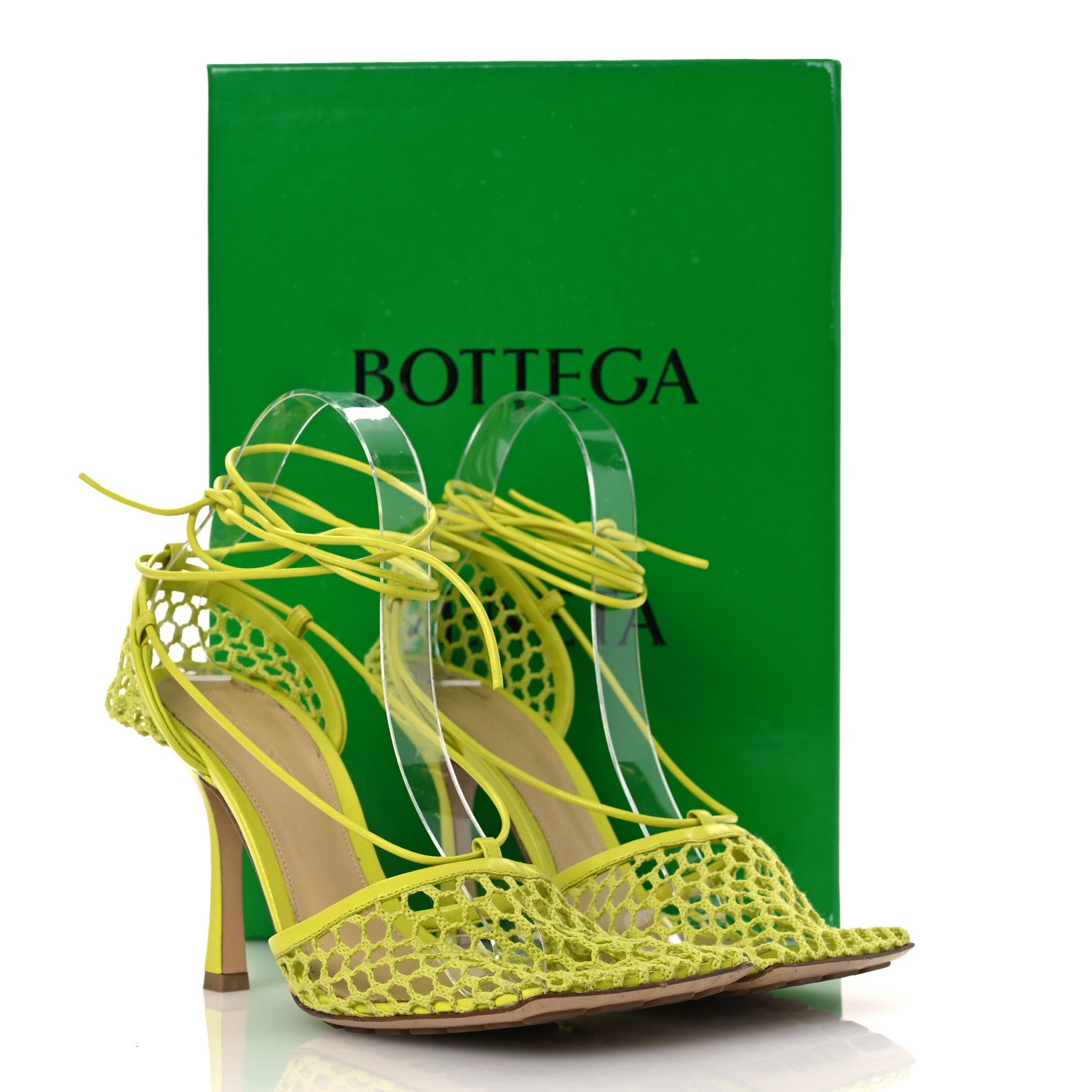 Bottega Veneta Mesh Nappa Stretch Ankle Tie Sandals 39 Kiwi
