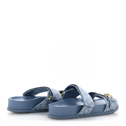 Louis Vuitton Monogram Jacquard Bom Dia Flat Comfort Mules 36 Blue 5 of 10