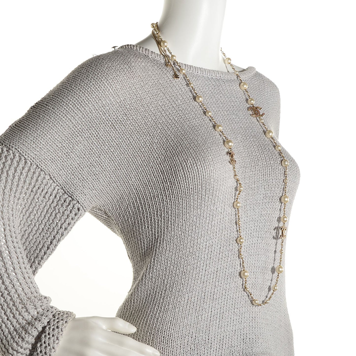 Pearl CC Long Necklace Gold