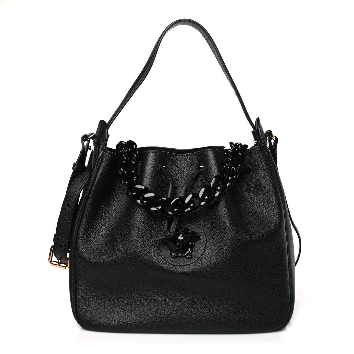 Grained Calfskin La Medusa Bucket Bag Black