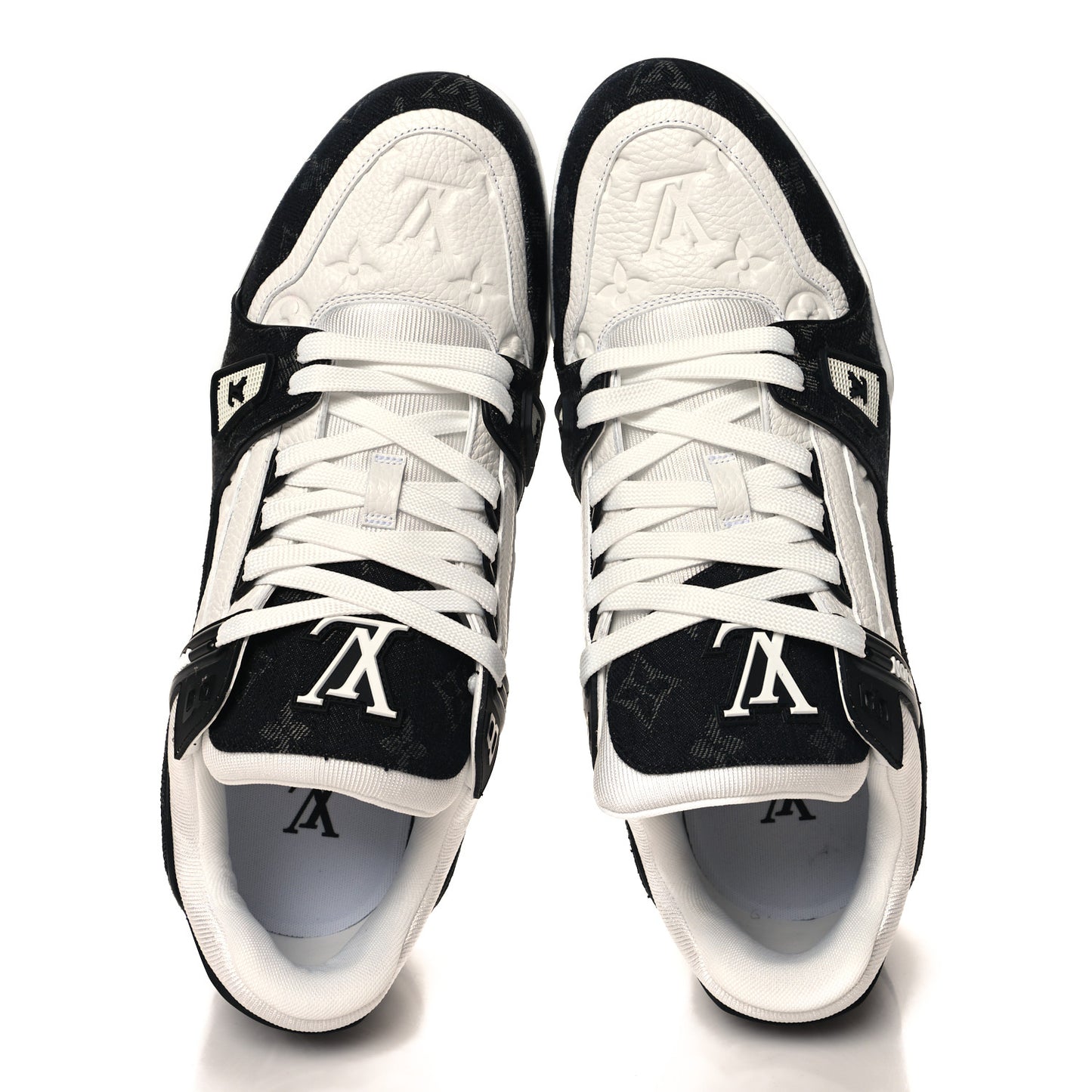 Calfskin Monogram Denim Mens LV Trainer Sneakers 10 Black