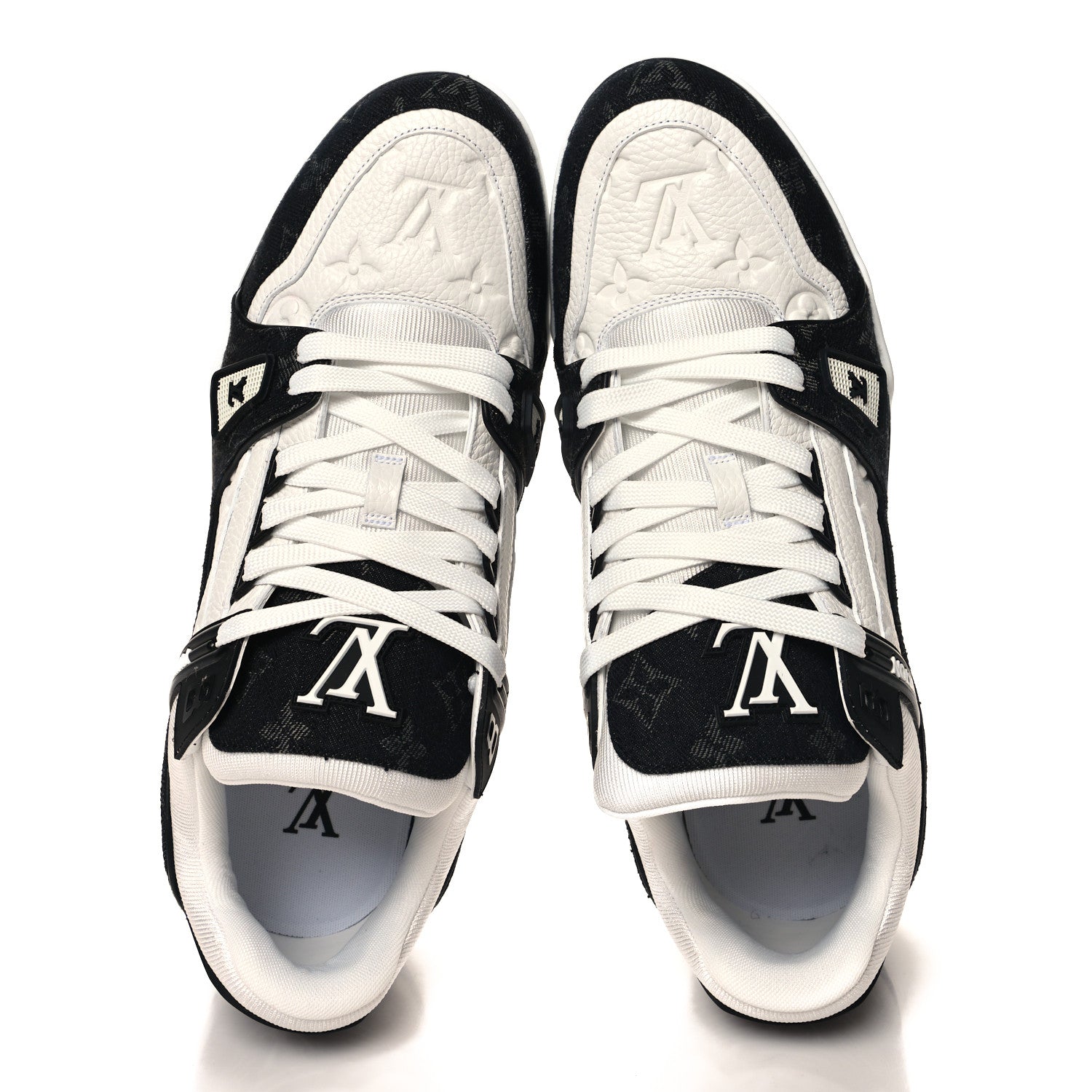 Louis Vuitton Calfskin Monogram Denim Mens LV Trainer Sneakers 10 Black 2 of 8