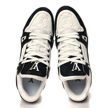 Louis Vuitton Calfskin Monogram Denim Mens LV Trainer Sneakers 10 Black 2 of 8