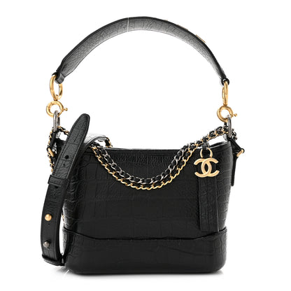 Chanel Calfskin Crocodile Embossed Small Gabrielle Cocodile Hobo Black 1 of 11
