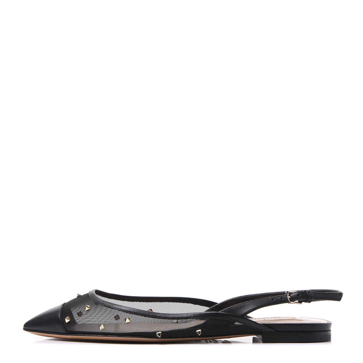 Mesh Shining Rockstud Slingback Flats 35.5 Black
