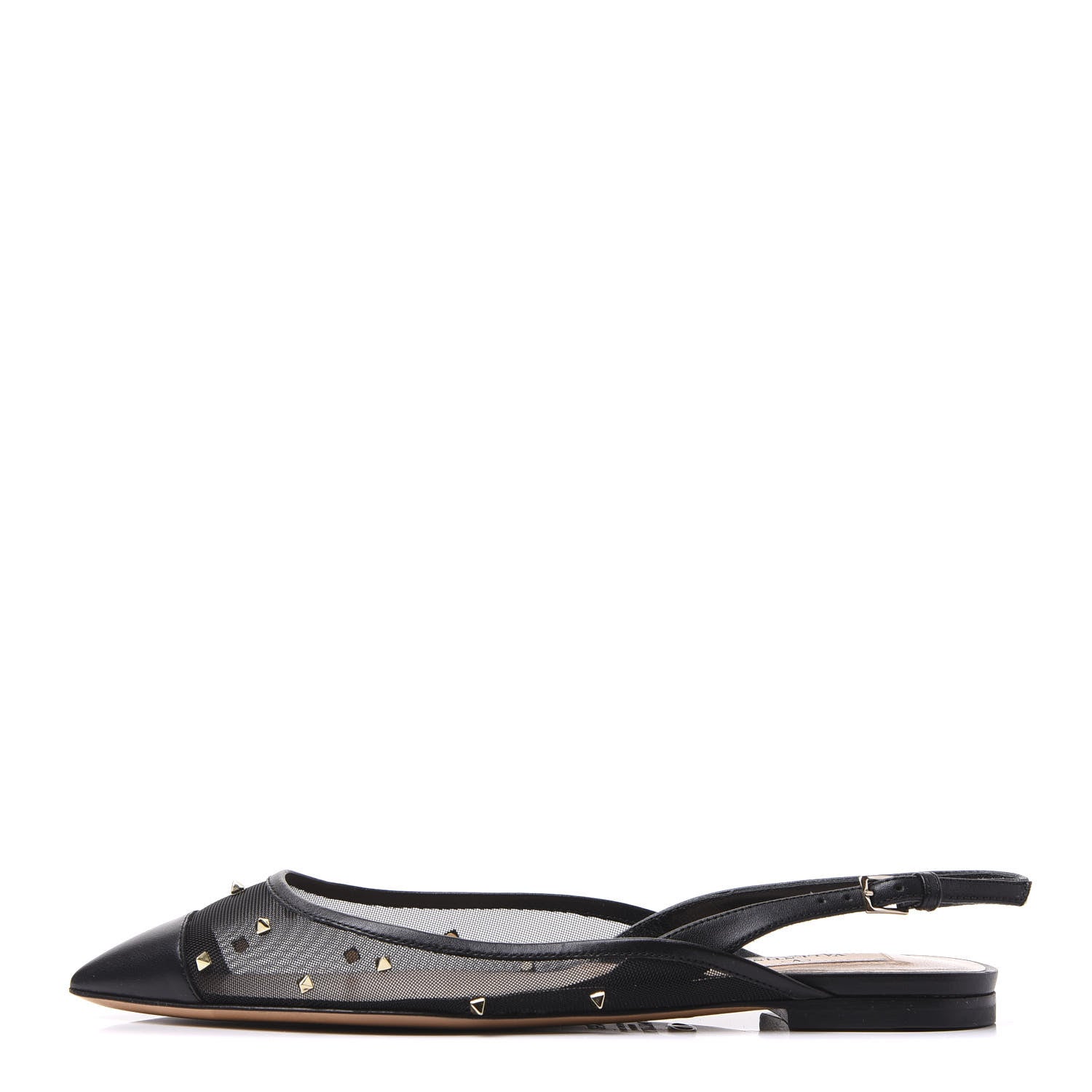 Valentino Garavani Mesh Shining Rockstud Slingback Flats 35.5 Black 1 of 8