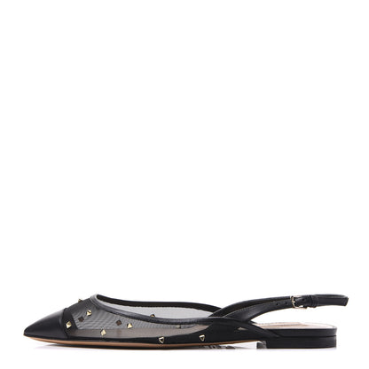 Valentino Garavani Mesh Shining Rockstud Slingback Flats 35.5 Black 1 of 8