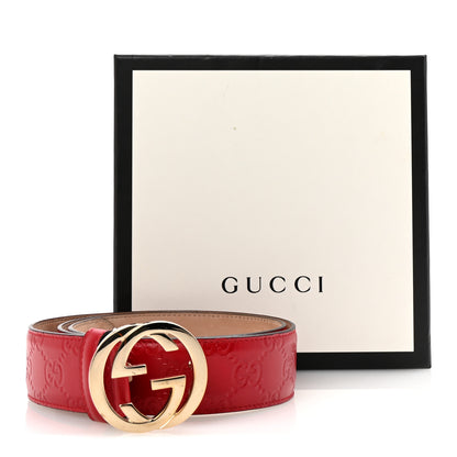 Gucci Guccissima Signature Interlocking G 37mm Belt 80 32 Hibiscus Red 6 of 6