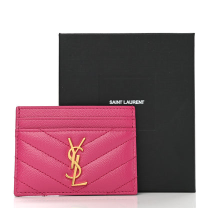 Saint Laurent Grain De Poudre Matelasse Chevron Monogram Credit Card Case Fresh Fuxia 8 of 8