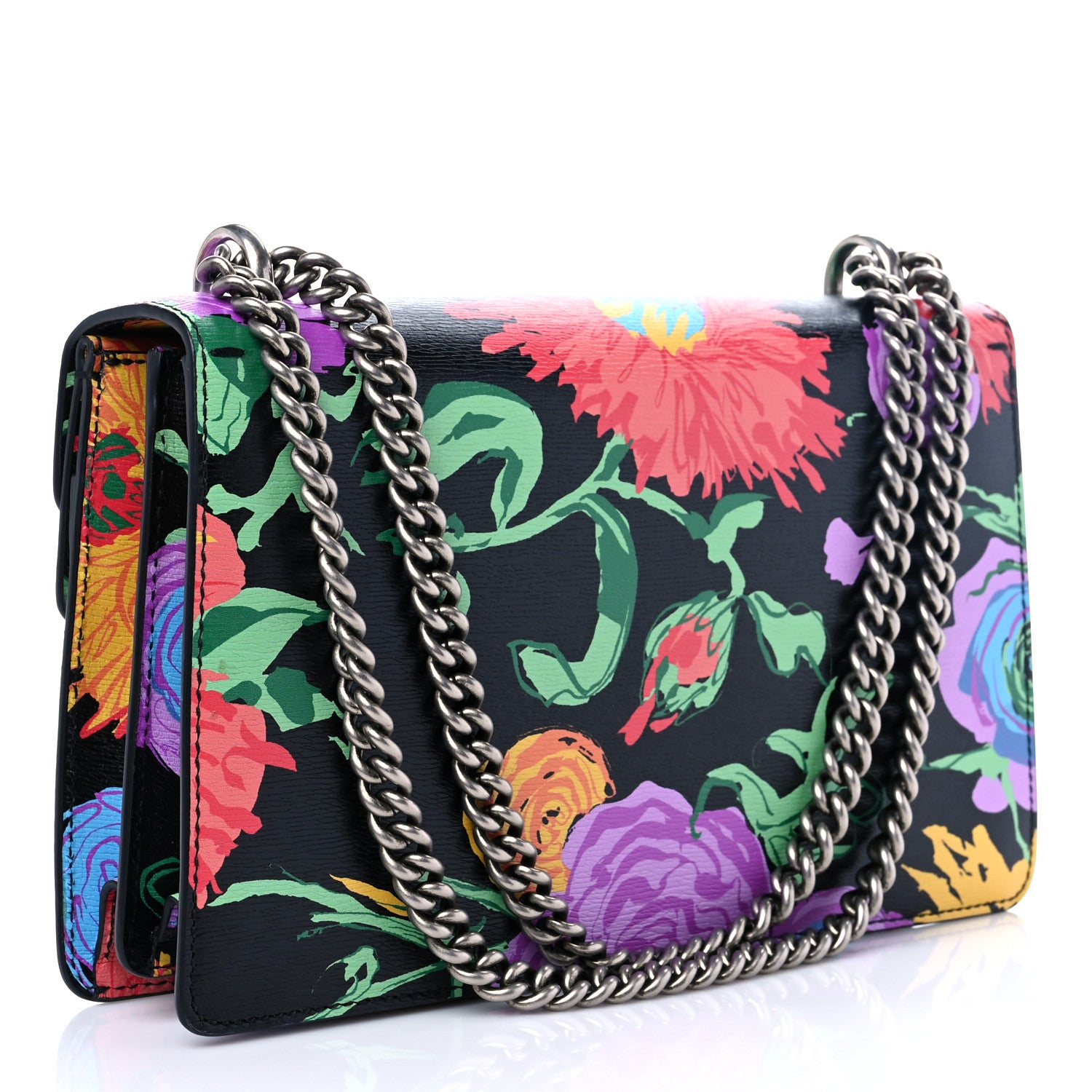 Gucci X KEN SCOTT New Shangai Calfskin Jenny Floral Print Small Dionysus Shoulder Bag Black Pink 2 of 9