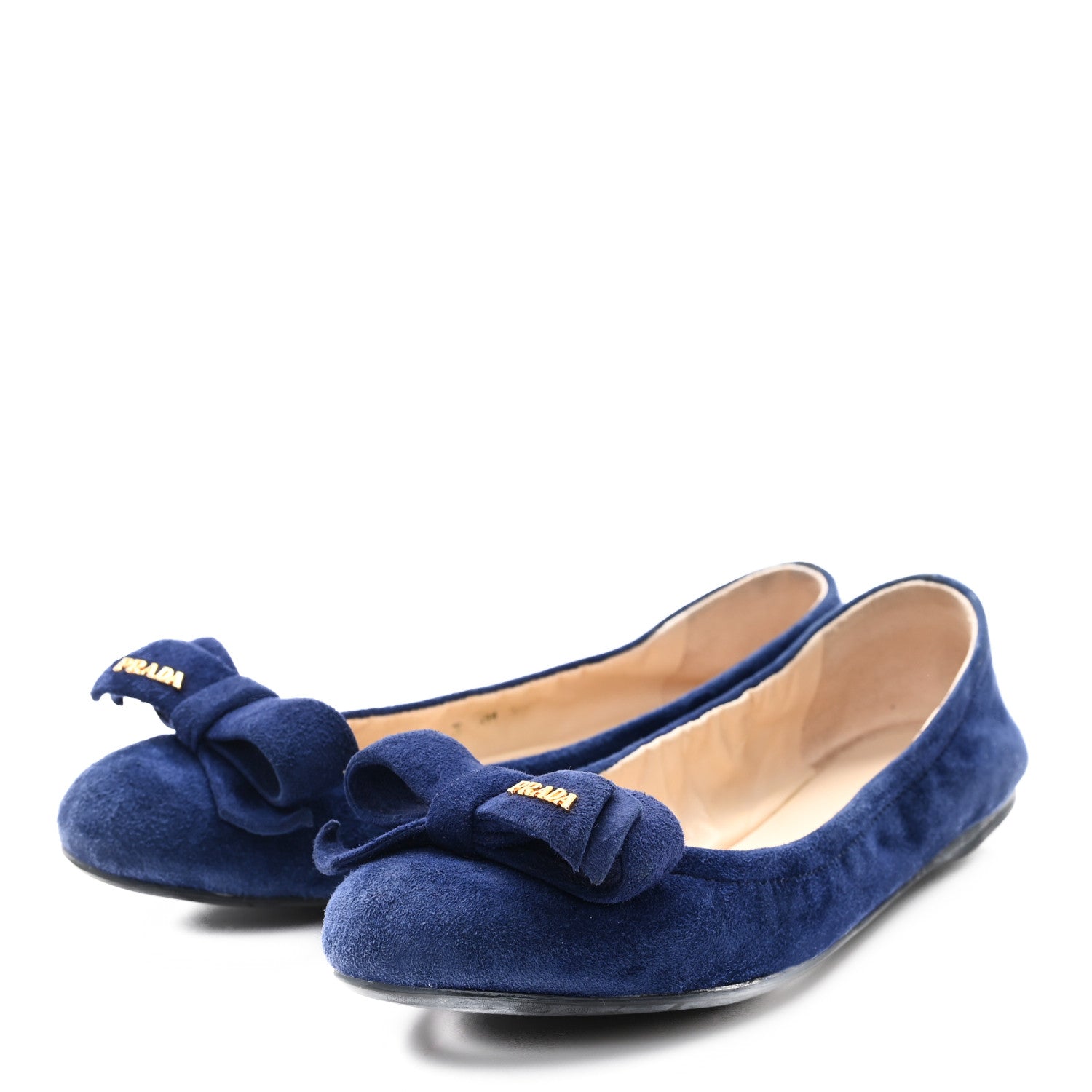 Prada Suede Bow Logo Ballerina Flats 35.5 Blue 4 of 10