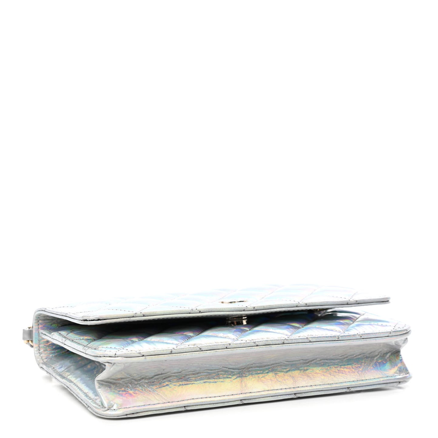 Iridescent Goatskin Quilted Wallet On Chain WOC Silver