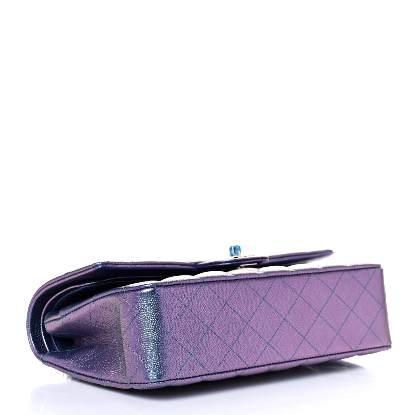 Iridescent Caviar Quilted Medium Double Flap Dark Blue