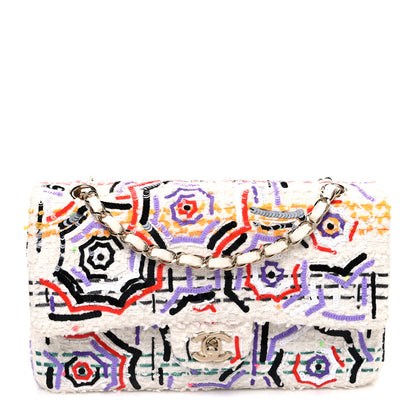 Chanel Tweed Braid Sequin Medium Double Flap White Purple Multicolor 1 of 10