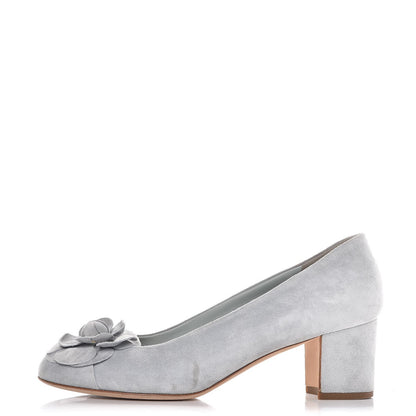 Chanel Suede Calfskin Camellia Ballerina Pumps 37.5 Light Blue 1 of 15