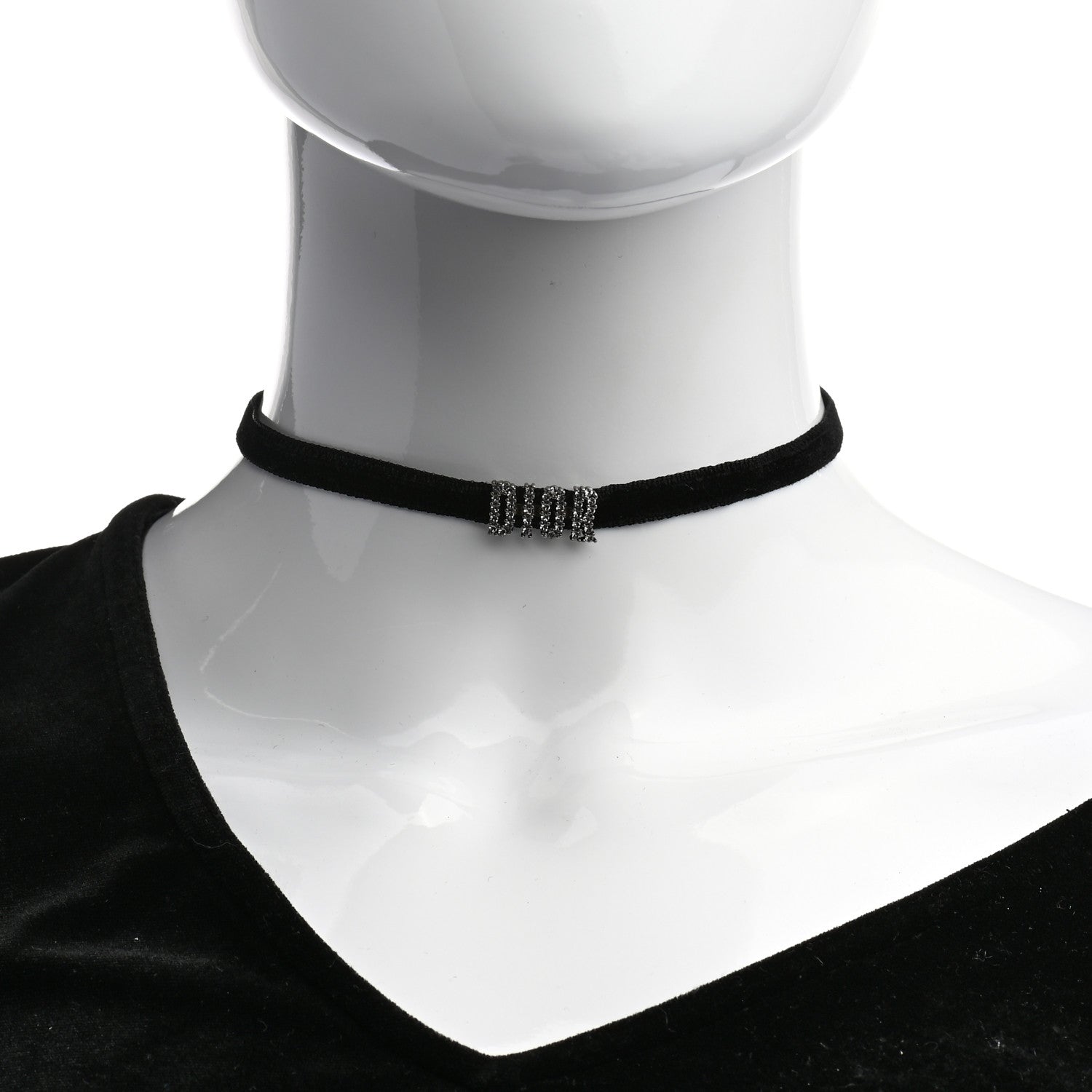 Christian Dior Velvet Crystal DIOR Choker Necklace Black 2 of 5