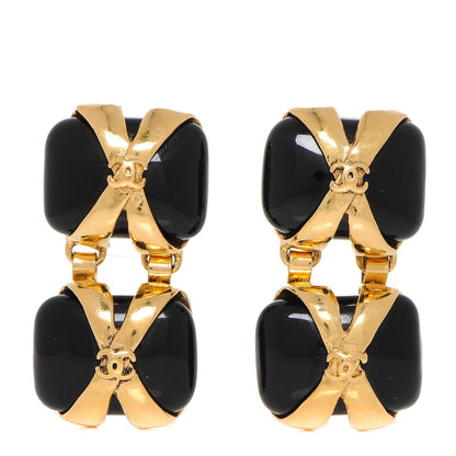 Chanel CC Clip On Drop Earrings Gold Black 1 of 4