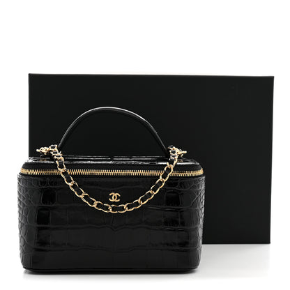 Chanel Calfskin Crocodile Embossed Crococo Small Top Handle Vanity Case With Chain Black 11 of 11