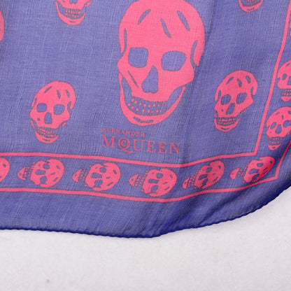 Alexander McQueen Silk Chiffon Skull Scarf Blue Red 4 of 6