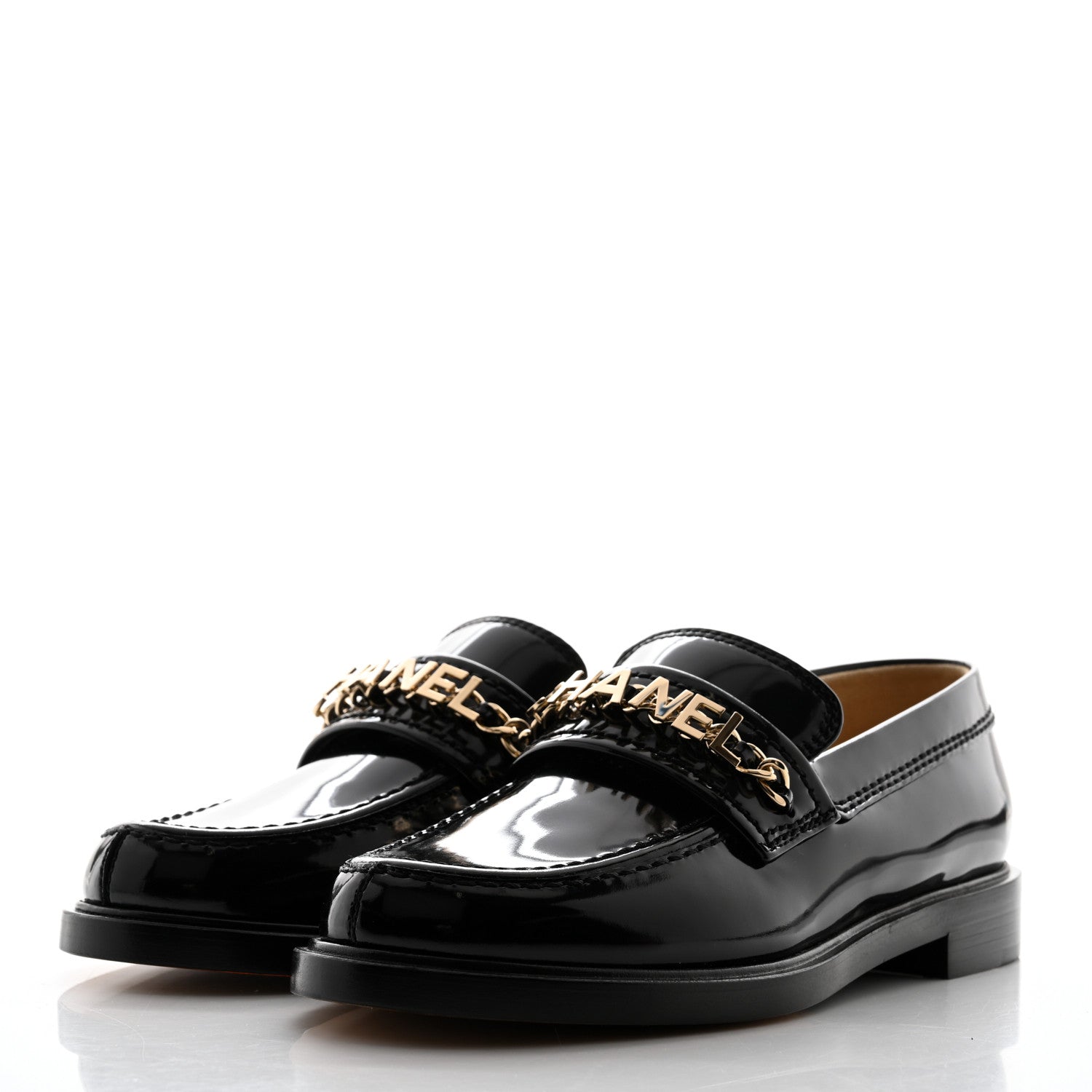 Chanel Shiny Calfskin Logo Loafers 36 Black 3 of 8