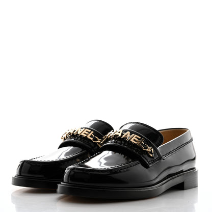 Chanel Shiny Calfskin Logo Loafers 36 Black 3 of 8