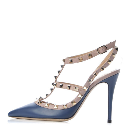 Valentino Garavani Nappa Rockstud Ankle Strap Pumps 37 Dark Blue Poudre 1 of 9