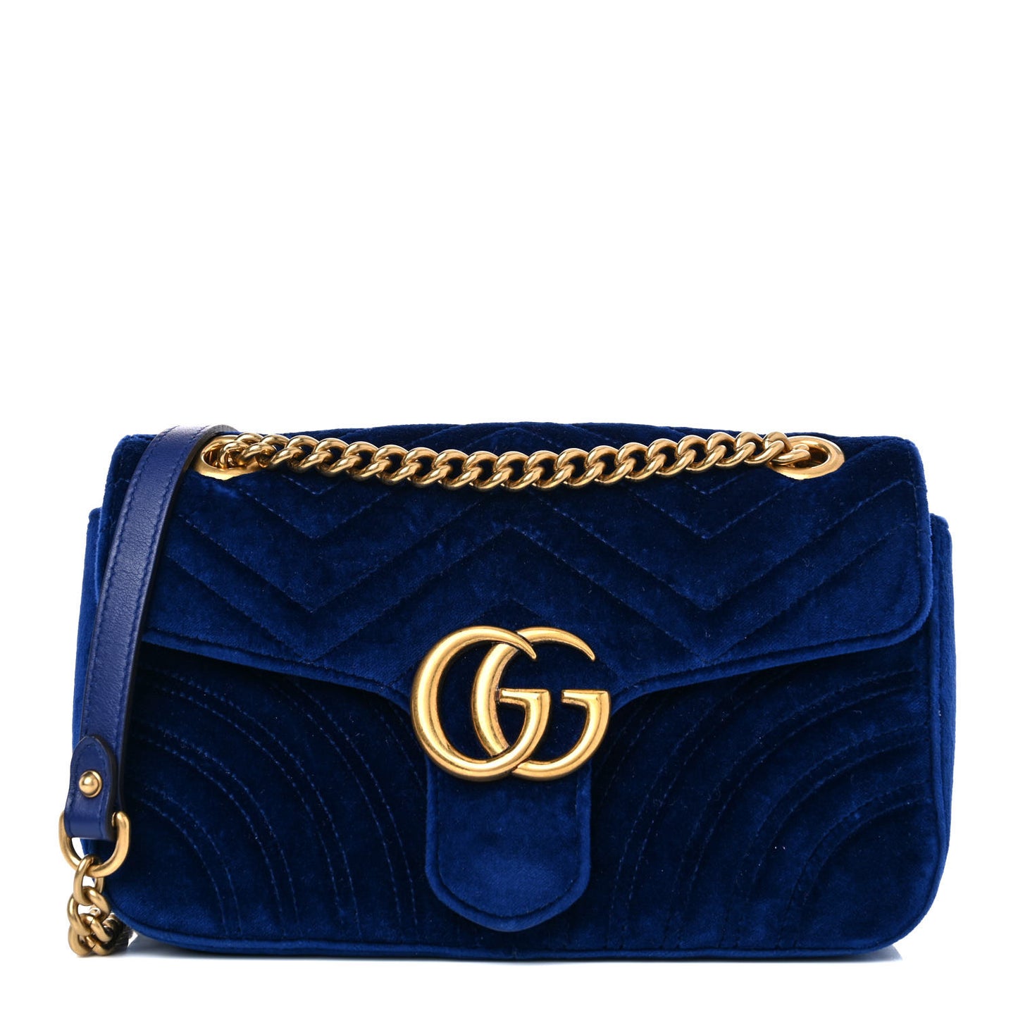 Velvet Matelasse Small GG Marmont Shoulder Bag Cobalt Blue
