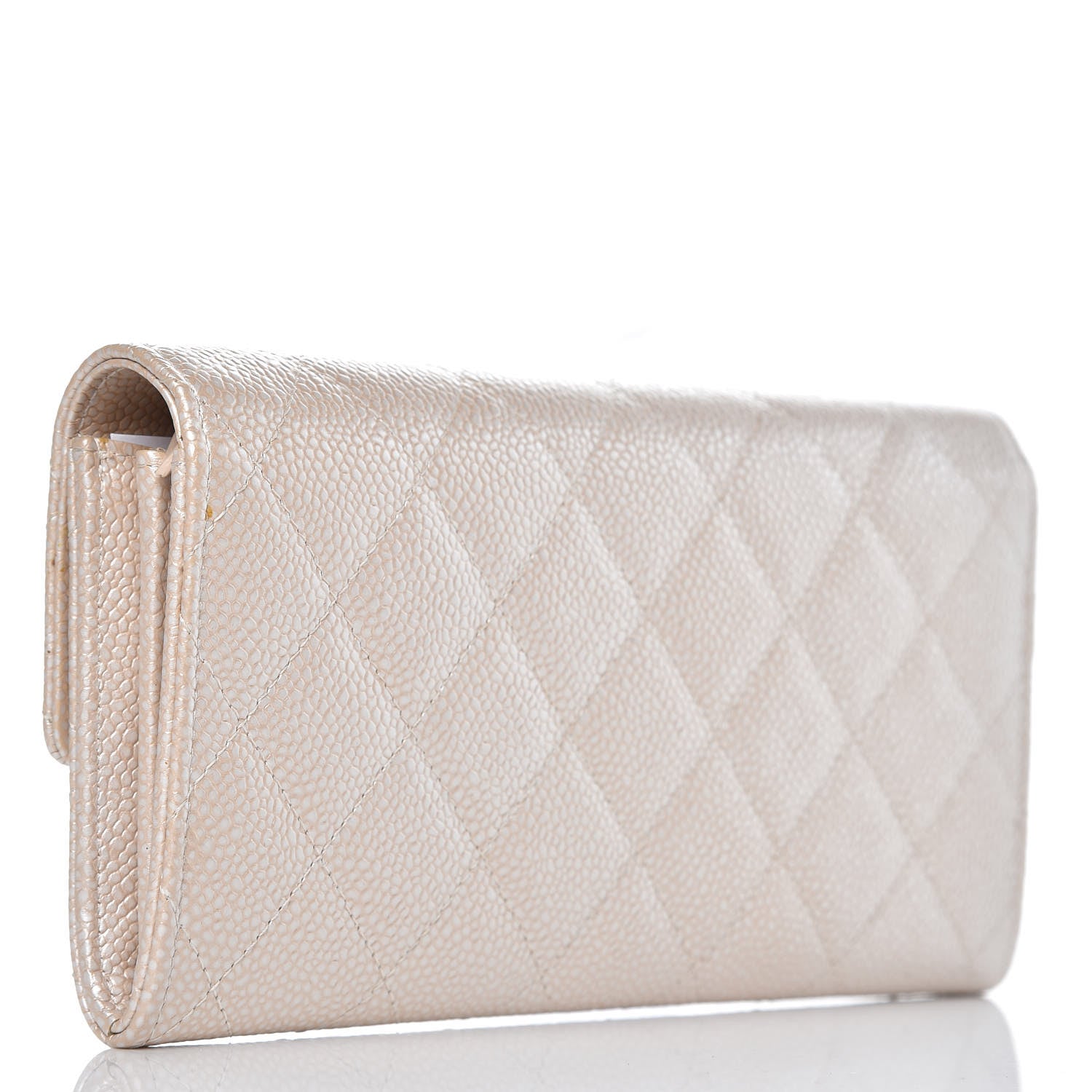 Chanel Metallic Caviar Quilted Large Gusset Flap Wallet Light Beige 3 of 16