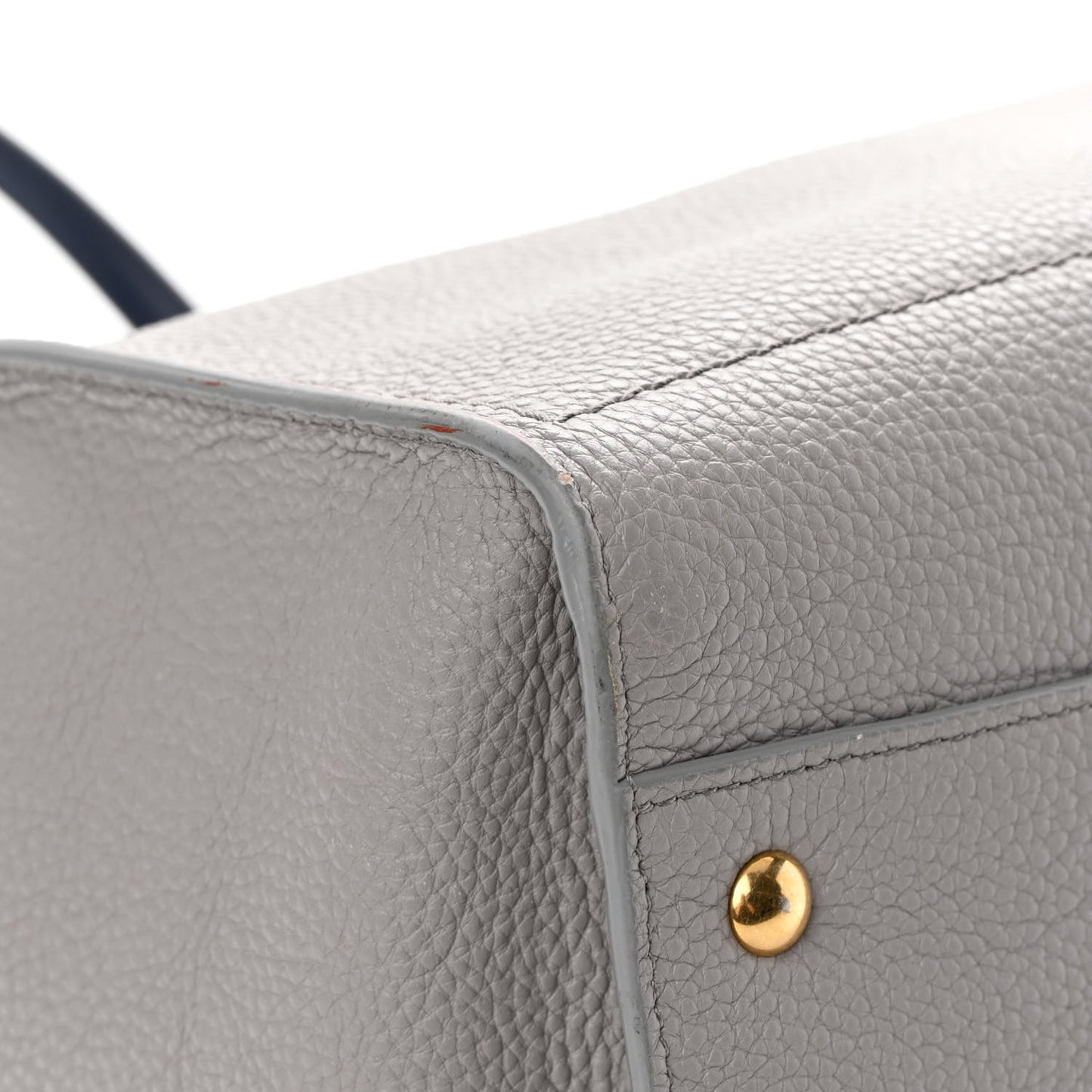 Hammered Calfskin Double Handle Medium Amy Tote Grey Navy