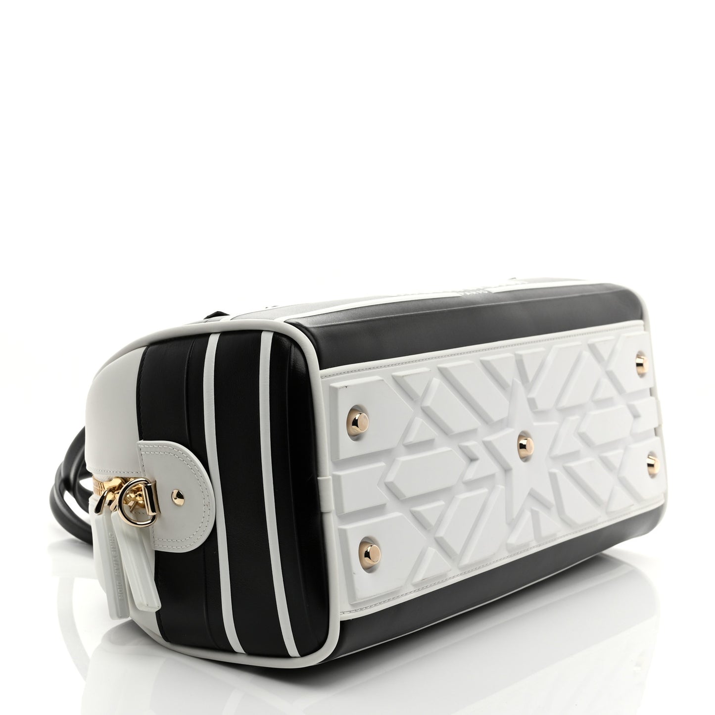 Lambskin Cannage Medium Dior Vibe Zip Bowling Bag Black White