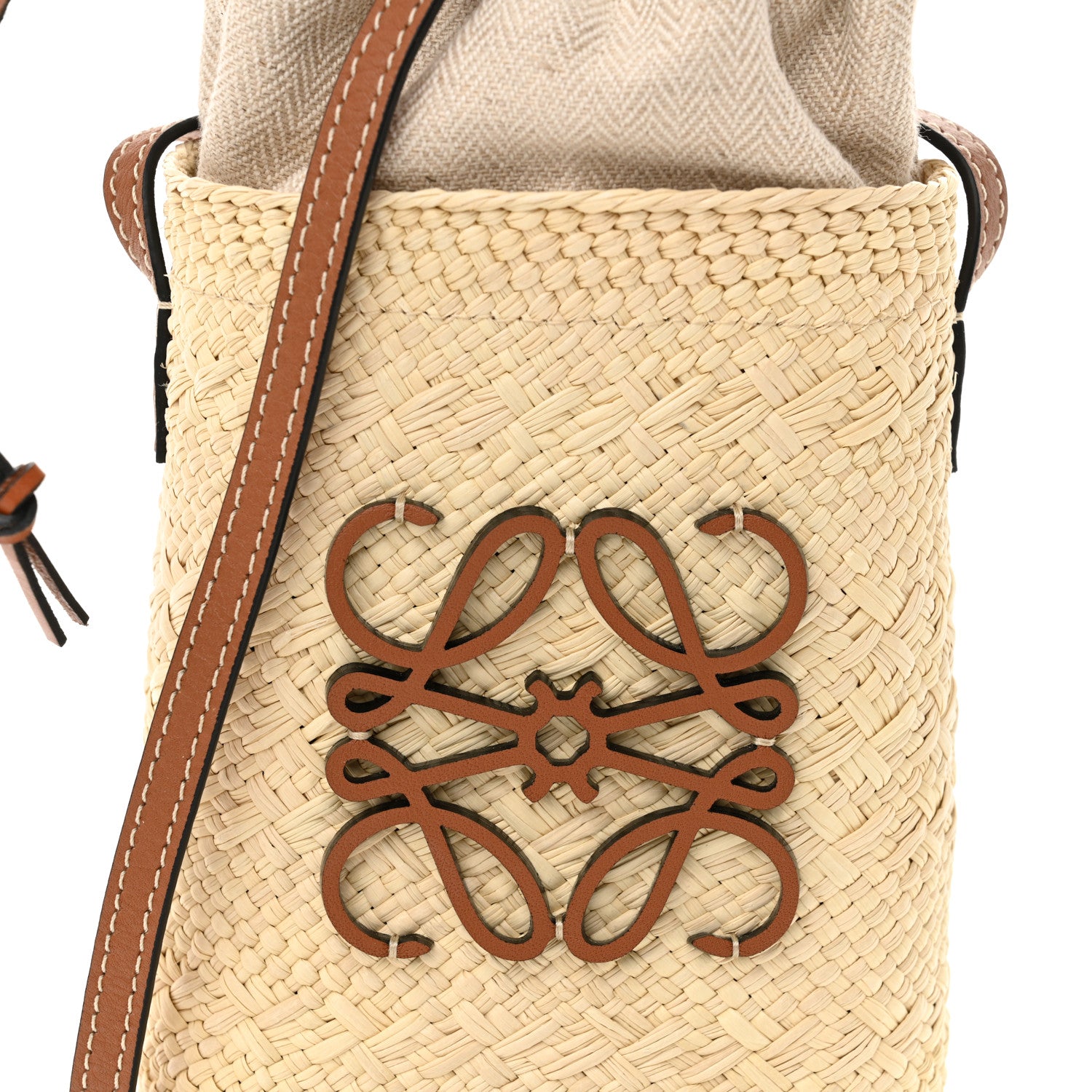 Loewe Calfskin Raffia Paulas Ibiza Square Bucket Bag Natural Tan 7 of 9