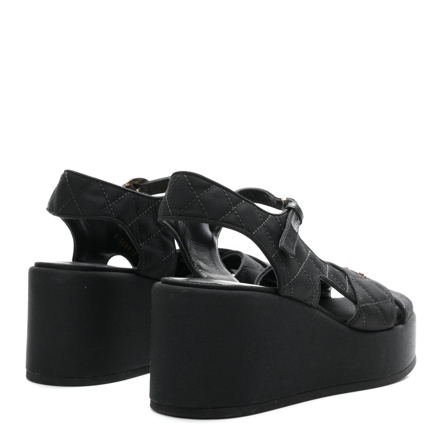 Grosgrain Quilted Crystal CC Platform Sandals 38.5 Black