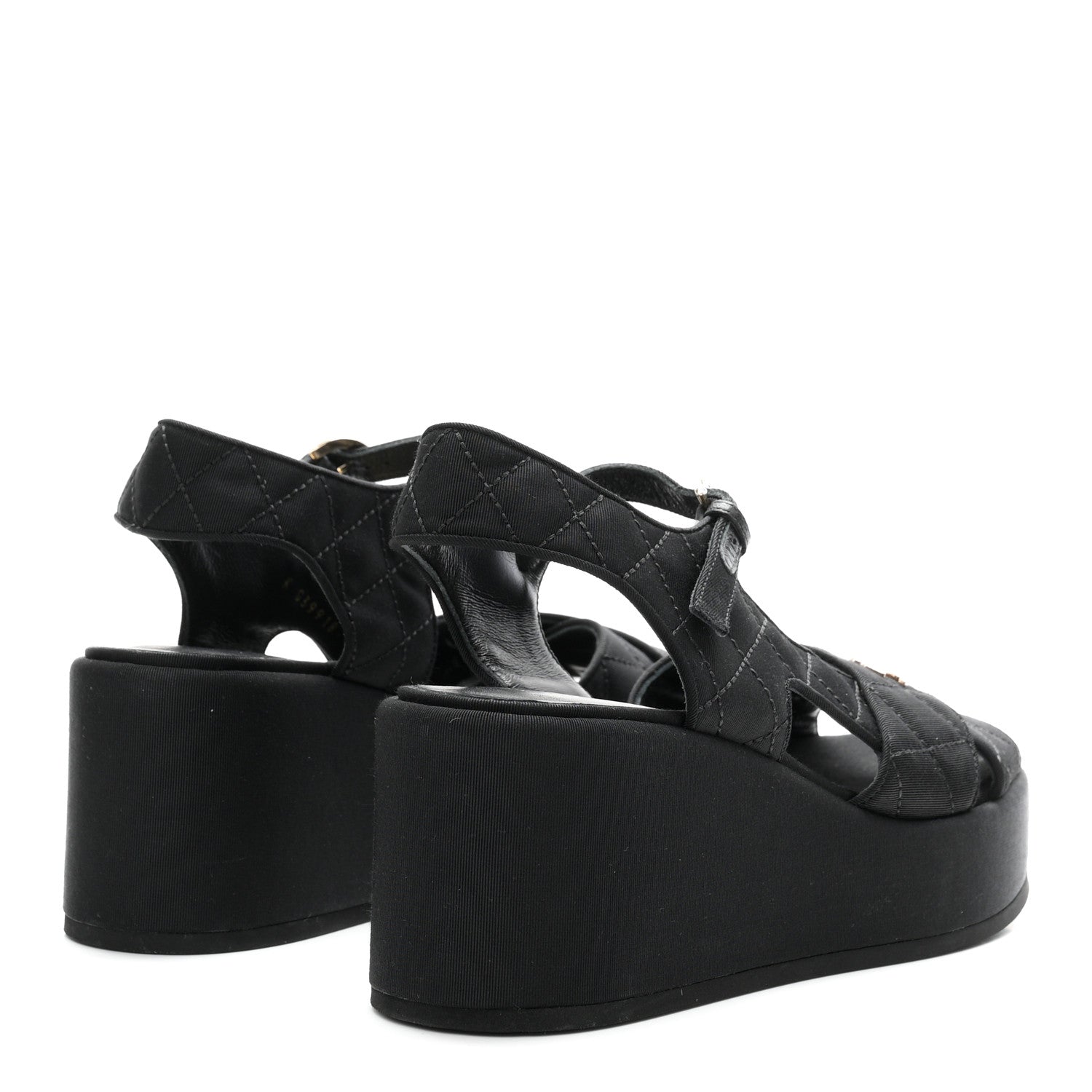 Chanel Grosgrain Quilted Crystal CC Platform Sandals 38.5 Black 5 of 9